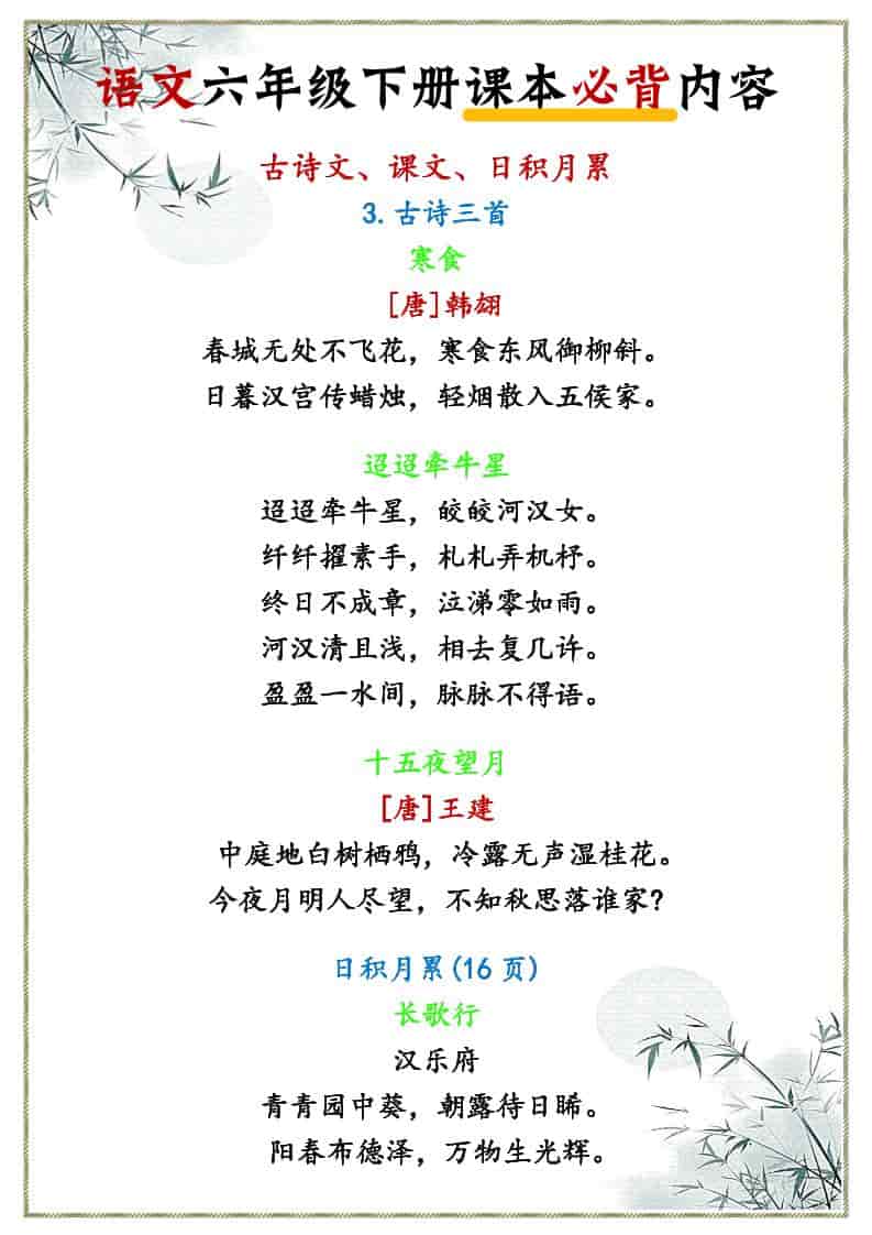 六年级下语文课本必背内容-皮皮网创