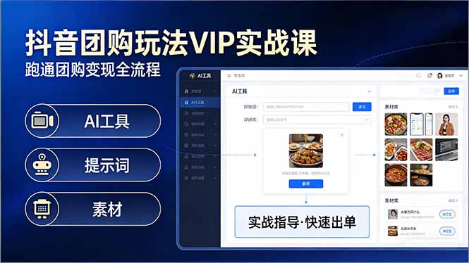 抖音团购玩法VIP实战课-更新：原创视频制作+全国地址挂载+AI工具+提示词+素材，全流程-皮皮网创