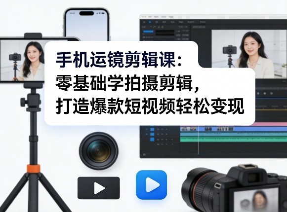 手机运镜剪辑课：零基础学拍摄剪辑，打造爆款短视频轻松变现-皮皮网创