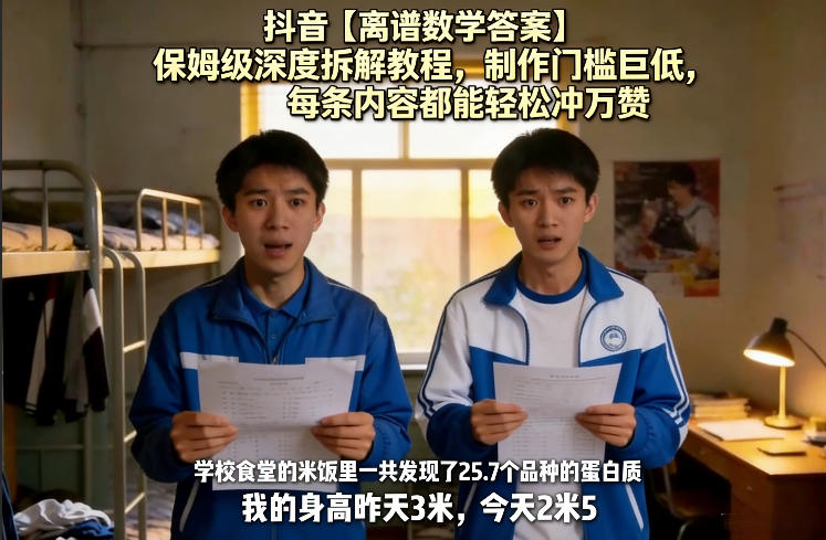 抖音【离谱数学答案】保姆级深度拆解教程，制作门槛巨低，每条内容都能轻松冲万赞，附详细步骤-皮皮网创