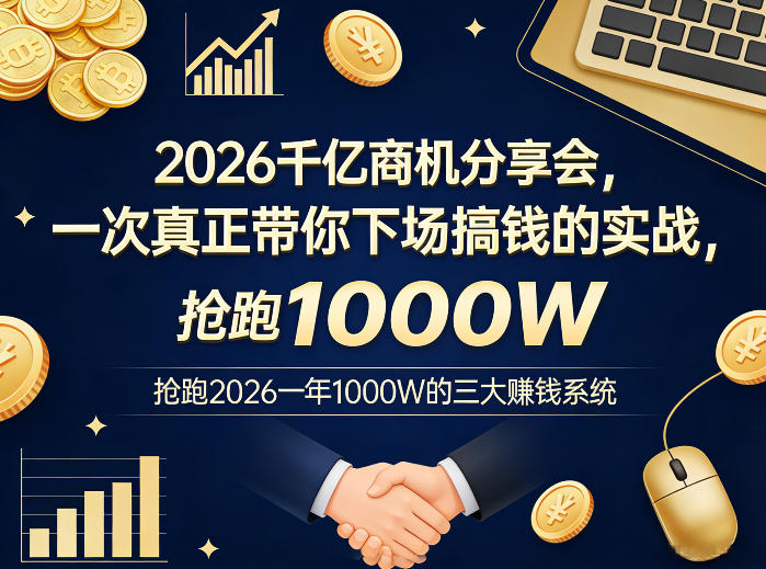 2026千亿商机分享会，一次真正带你下场搞钱的实战，抢跑2026一年1000W的三大賺钱系统-皮皮网创