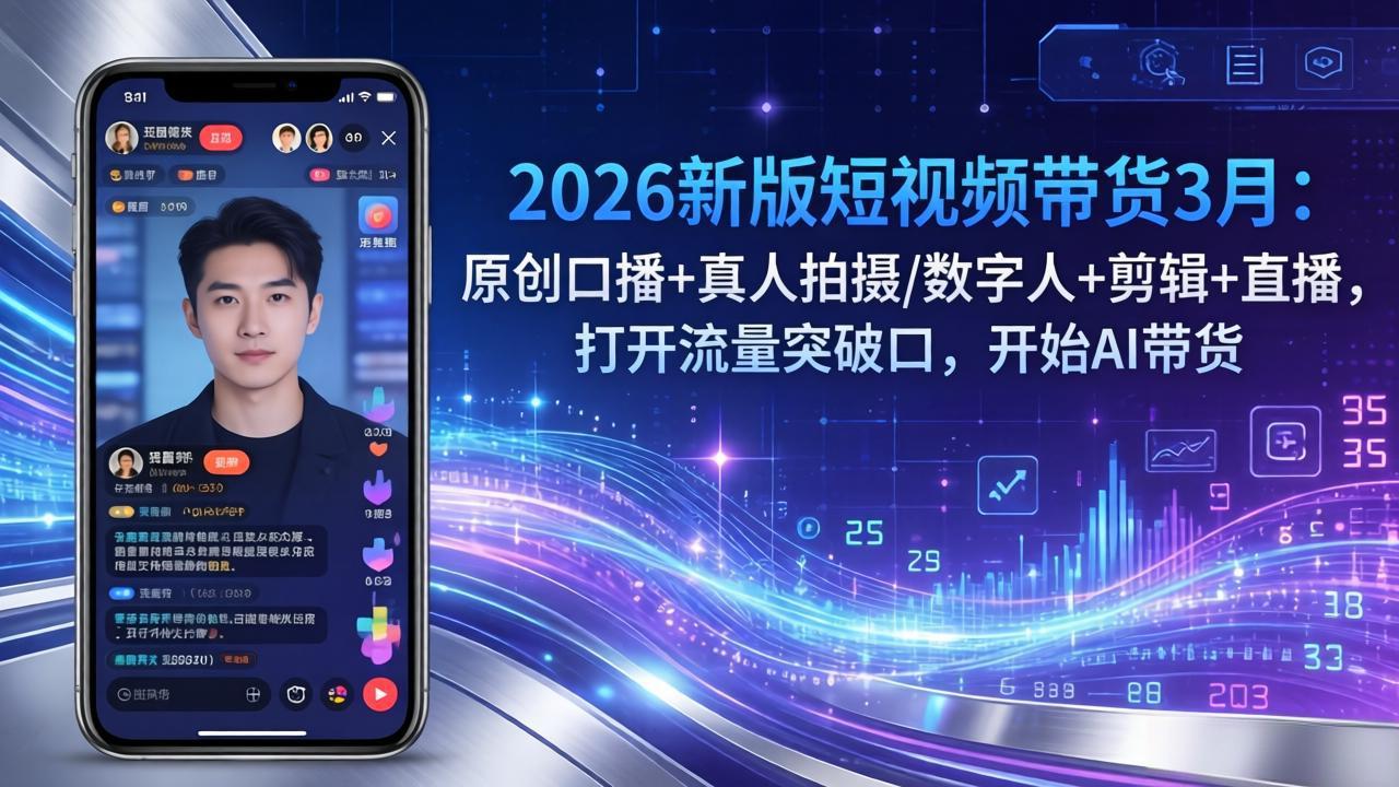 2026新版短视频带货3月：原创口播+真人拍摄/数字人+剪辑+直播，打开流量突破口，开始AI带货-皮皮网创