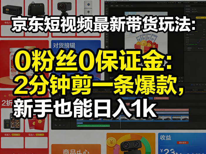 京东短视频最新带货玩法，0粉丝0保证金，2分钟剪一条爆款，新手也能日入1k+【揭秘】-皮皮网创