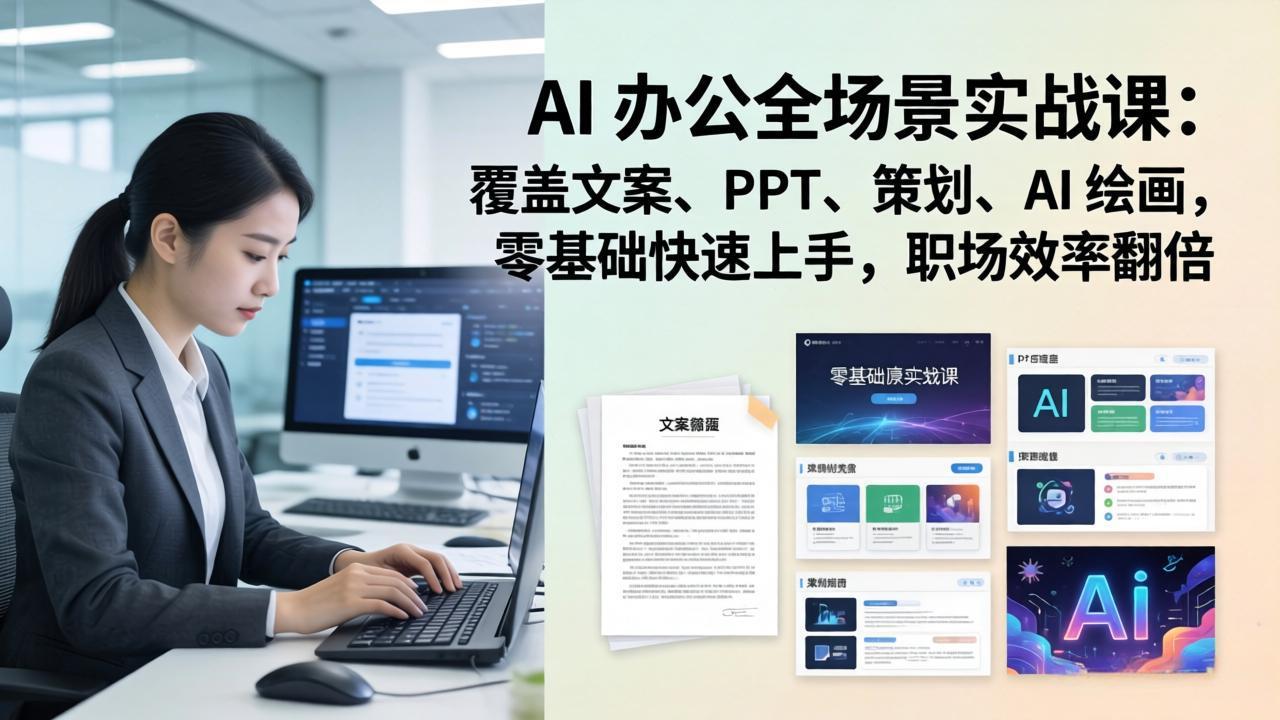 AI 办公全场景实战课：覆盖文案、PPT、策划、AI 绘画，零基础快速上手，职场效率翻倍-皮皮网创