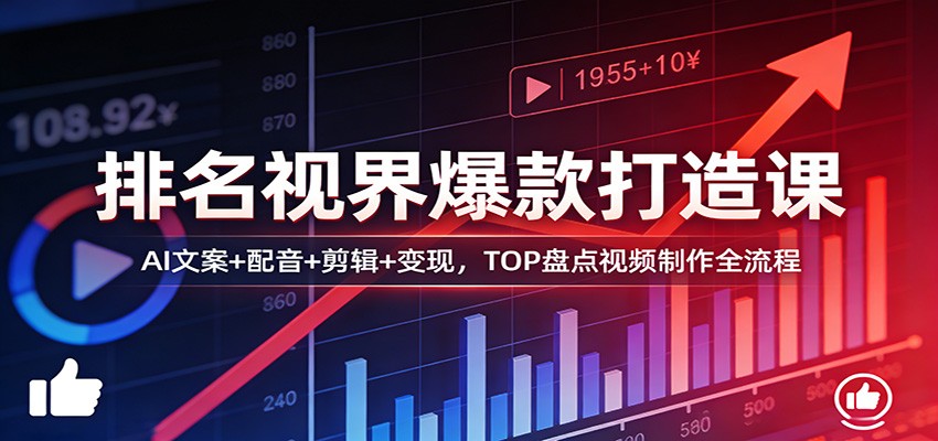 排名视界爆款打造课：AI文案+配音+剪辑+变现，TOP盘点视频制作全流程-皮皮网创