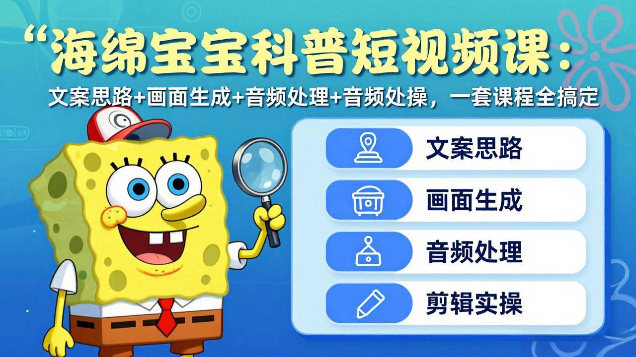 海绵宝宝科普短视频课：文案思路+画面生成+音频处理+剪辑实操，一套课程全搞定-皮皮网创