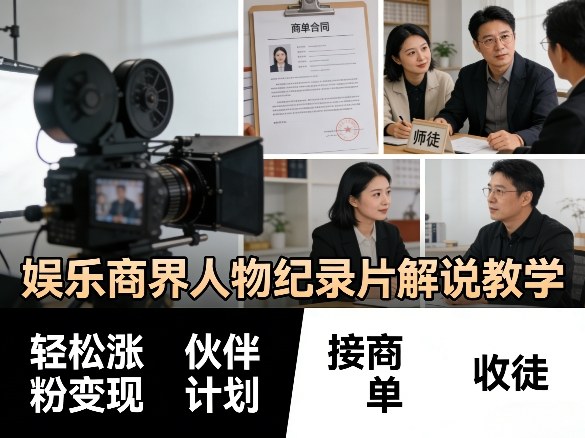 娱乐商界人物纪录片解说教学，轻松涨粉变现，伙伴计划，接商单，收徒等-皮皮网创