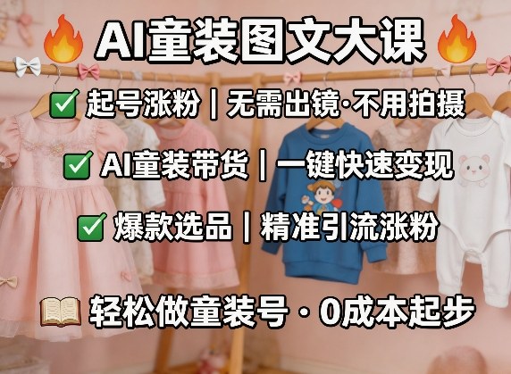 AI童装图文剪辑，某社群童装图文大课，起号涨粉、AI童装带货、爆款选品，无需出镜和拍摄-皮皮网创