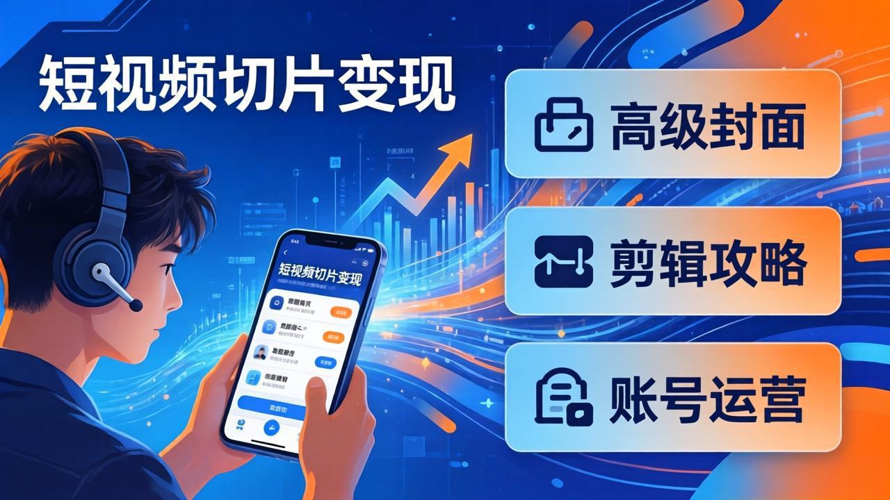 短视频切片变现速成班2.0：高级封面+剪辑攻略+账号运营，0基础小白快速入局副业-皮皮网创