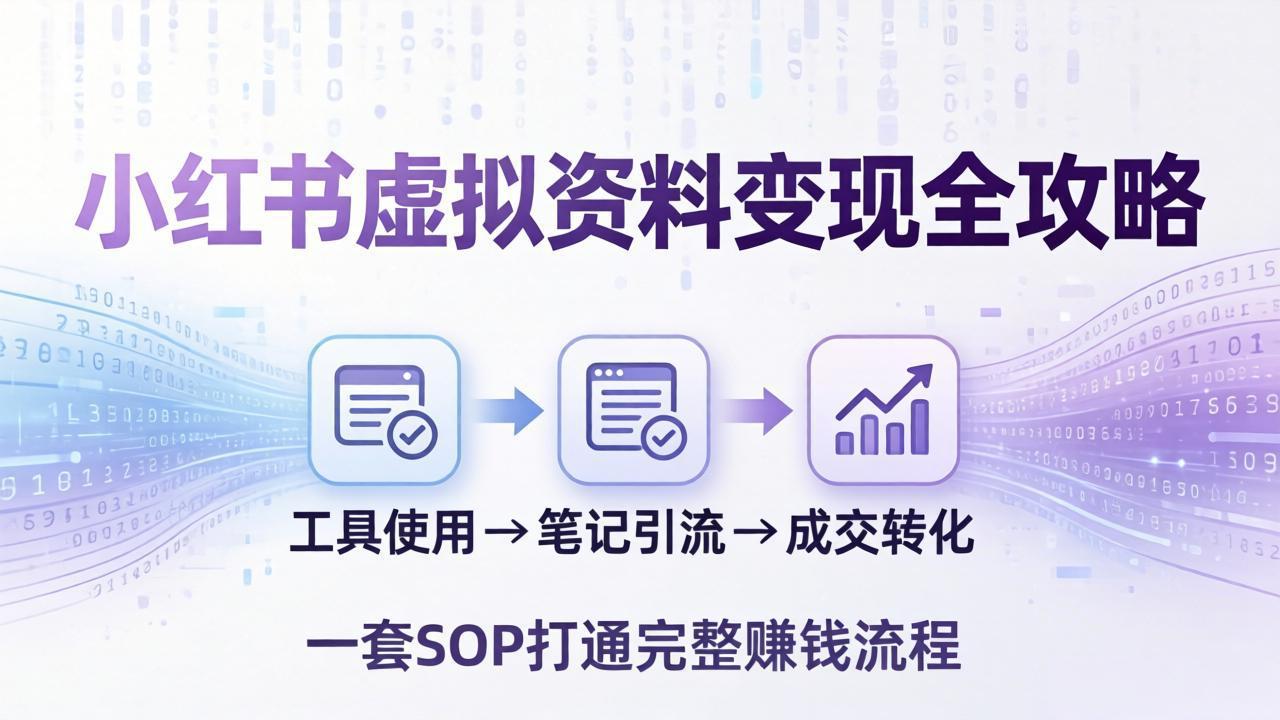 小红书虚拟资料变现全攻略：从工具使用到笔记引流成交，一套 SOP 打通完整赚钱流程-皮皮网创