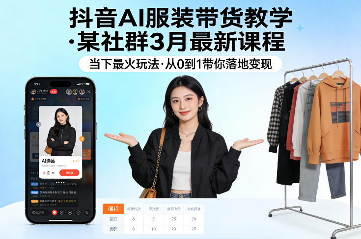 抖音AI服装带货教学，某社群3月最新课程，当下最火玩法，从0到1带你落地变现-皮皮网创