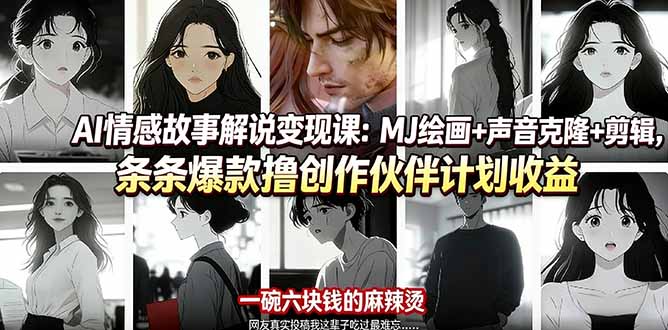 AI情感故事解说变现课：MJ绘画+声音克隆+剪辑，条条爆款撸创作伙伴计划收益-皮皮网创