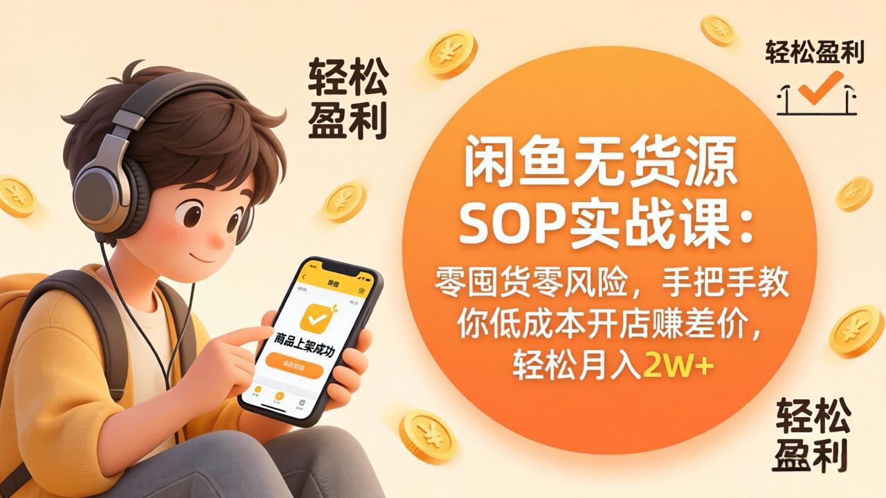 闲鱼无货源SOP实战课:零囤货零风险,手把手教你低成本开店赚差价,轻松月入2w+-皮皮网创