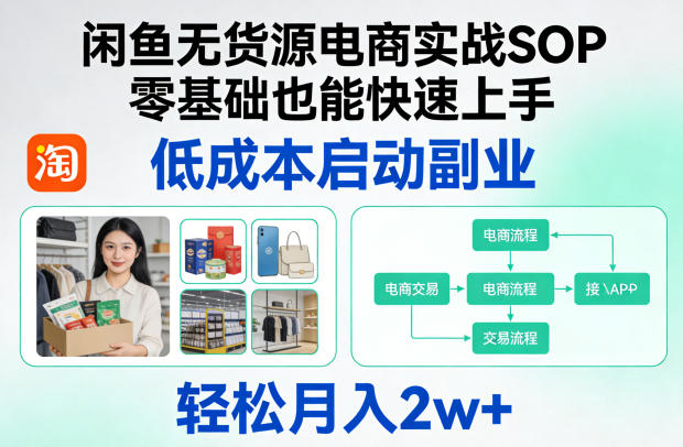 闲鱼无货源电商实战SOP，零基础也能快速上手，低成本启动副业，轻松月入2w+-皮皮网创