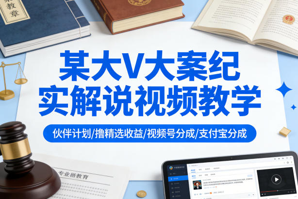 某大V大案纪实解说视频教学，可做伙伴计划、撸精选收益，视频号和支付宝分成计划均可-皮皮网创
