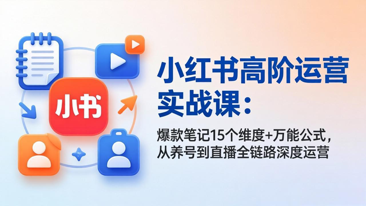 小红书高阶运营实战课:爆款笔记15个维度+万能公式,从养号到直播全链路深度运营-皮皮网创