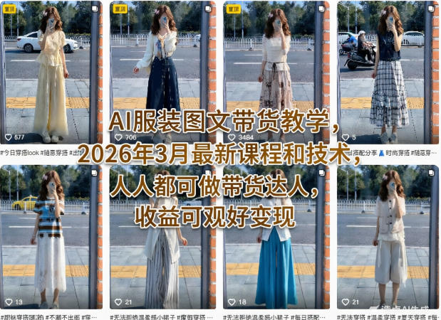 AI服装图文带货教学，2026年3月最新课程和技术，人人都可做带货达人，收益可观好变现-皮皮网创