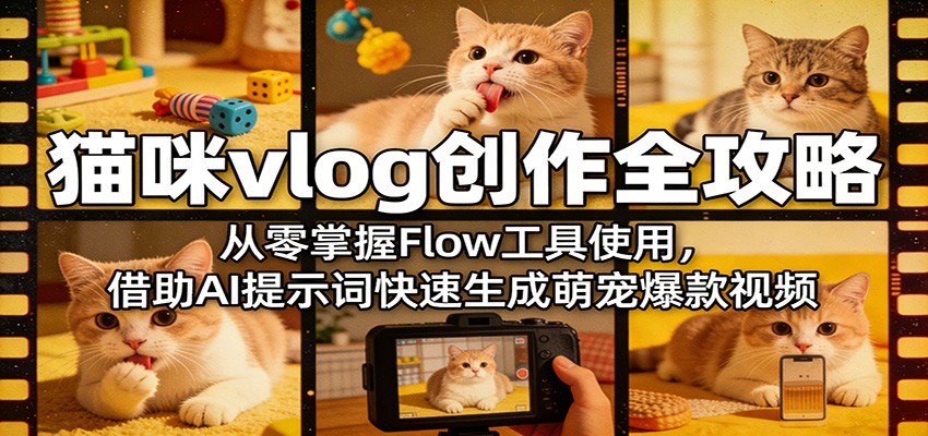 猫咪vlog创作全攻略：从零掌握Flow工具使用，借助AI提示词快速生成萌宠爆款视频-皮皮网创