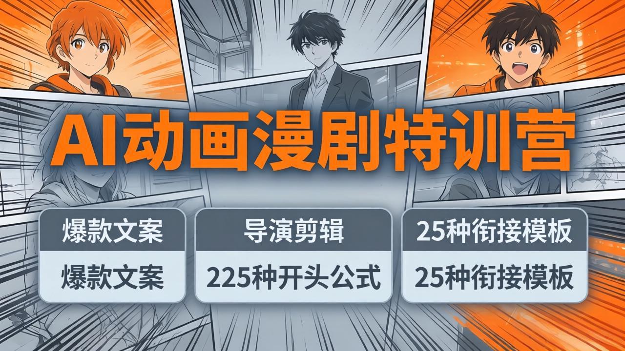 AI动画漫剧特训营：爆款文案+导演剪辑：225种开头公式+25种衔接模板，两小时剪电影级大片-皮皮网创