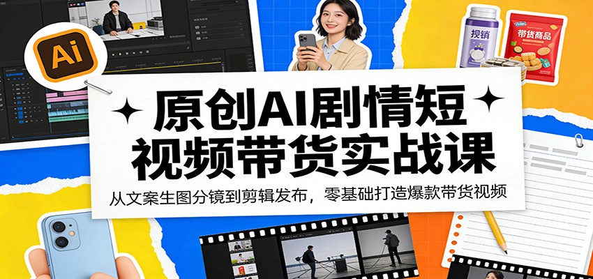 原创AI剧情短视频带货实战课：从文案生图分镜到剪辑发布，零基础打造爆款带货视频-皮皮网创