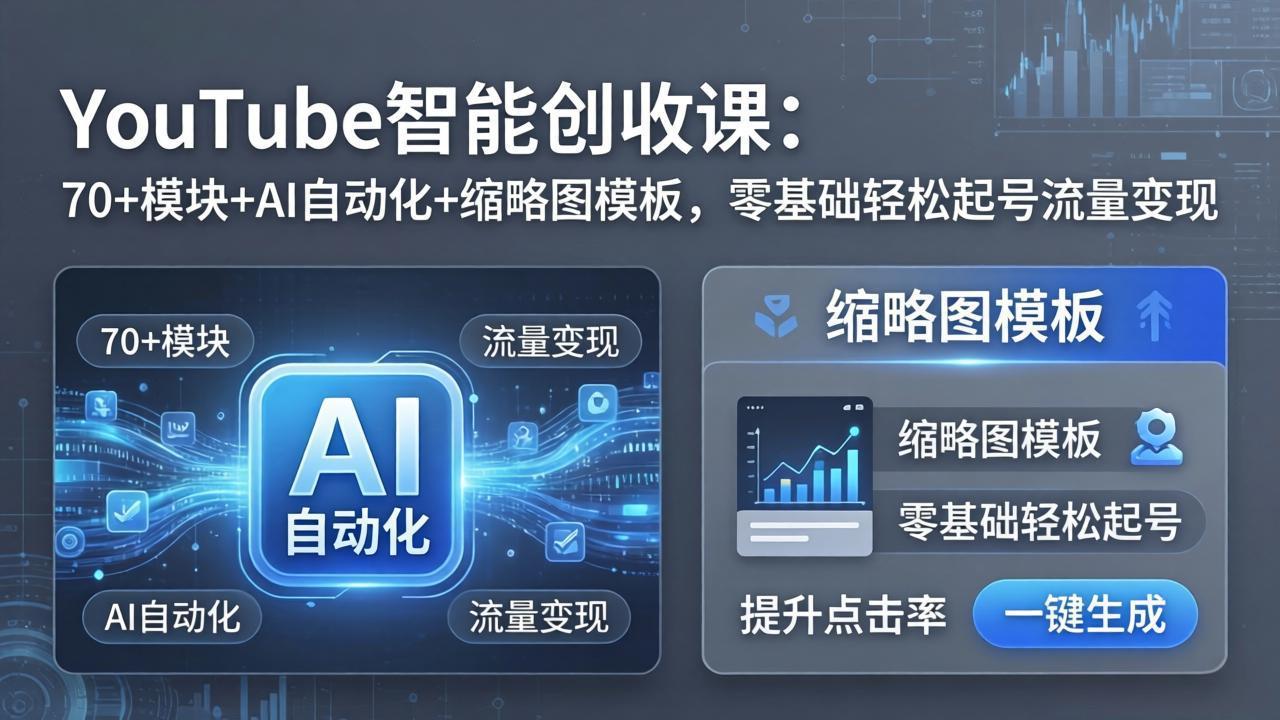YouTube智能创收课:70+模块+AI自动化+缩略图模板,零基础轻松起号流量变现-皮皮网创