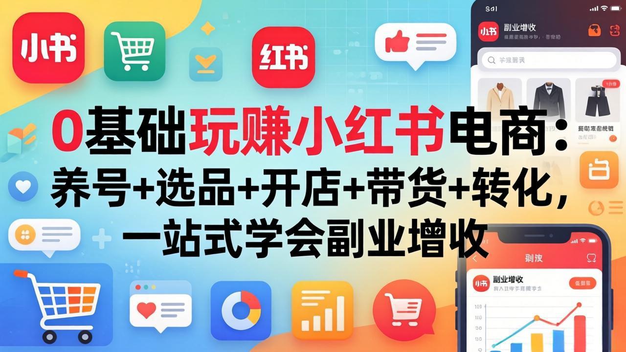 0基础玩赚小红书电商：养号+选品+开店+带货+转化，一站式学会副业增收-皮皮网创