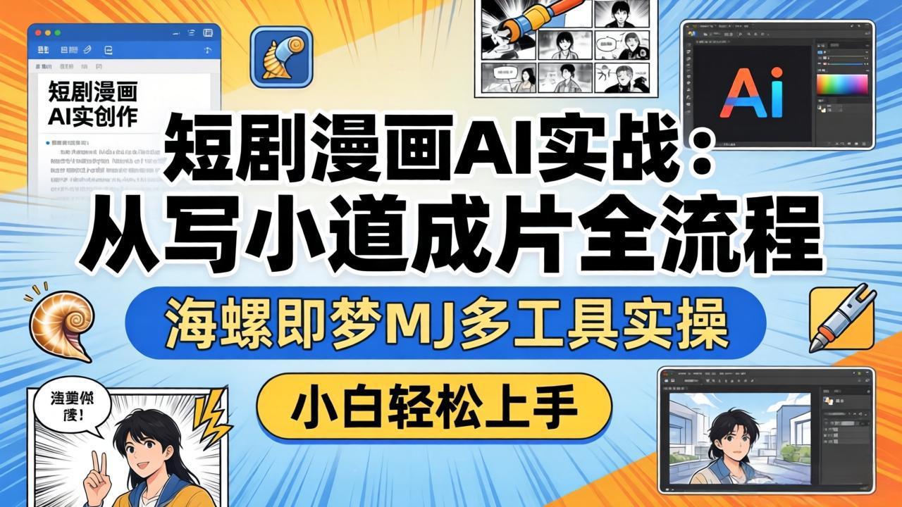 短剧漫画AI实战：从写小说到成片全流程，海螺即梦MJ多工具实操，小白轻松上手-皮皮网创