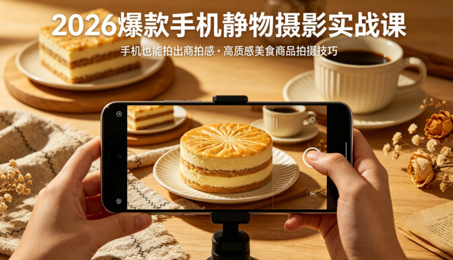 2026爆款手机静物摄影实战课，手机也能拍出商拍感，学会拍出高质感美食商品-皮皮网创