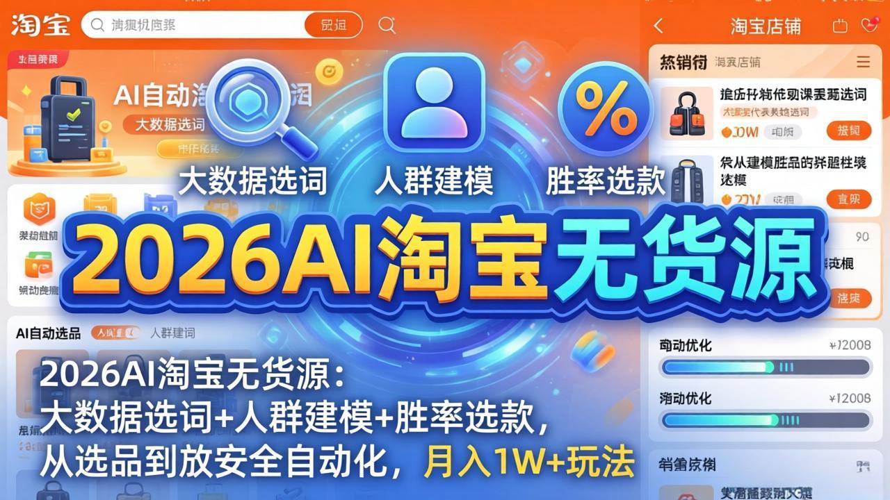 2026AI淘宝无货源-4月更新：大数据选词+人群建模+胜率选款，从选品到放大全自动化，月入1W+玩法-皮皮网创