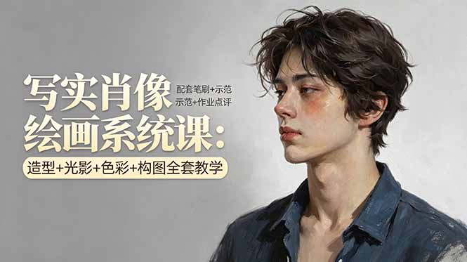 写实肖像绘画系统课：造型+光影+色彩+构图全套教学，配套笔刷+示范+作业点评-皮皮网创