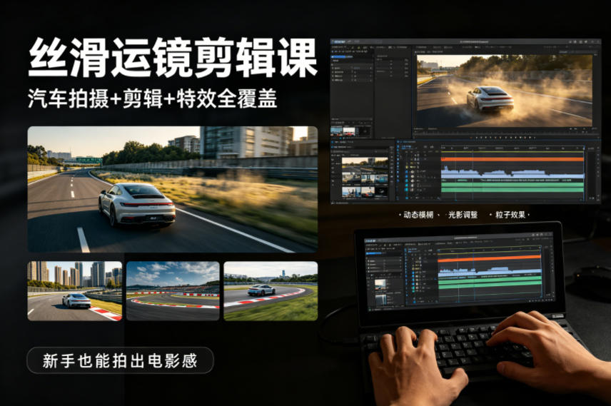 大叔丝滑运镜剪辑课，汽车拍摄+剪辑+特效全覆盖，新手也能拍出电影感-皮皮网创