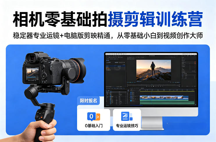 相机零基础拍摄剪辑训练营：稳定器专业运镜+电脑版剪映精通，从零基础小白到视频创作大师-皮皮网创