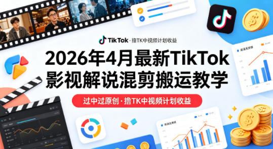 26年4月最新TikTok影视解说混剪搬运教学，过中过原创，撸TK中视频计划收益-皮皮网创