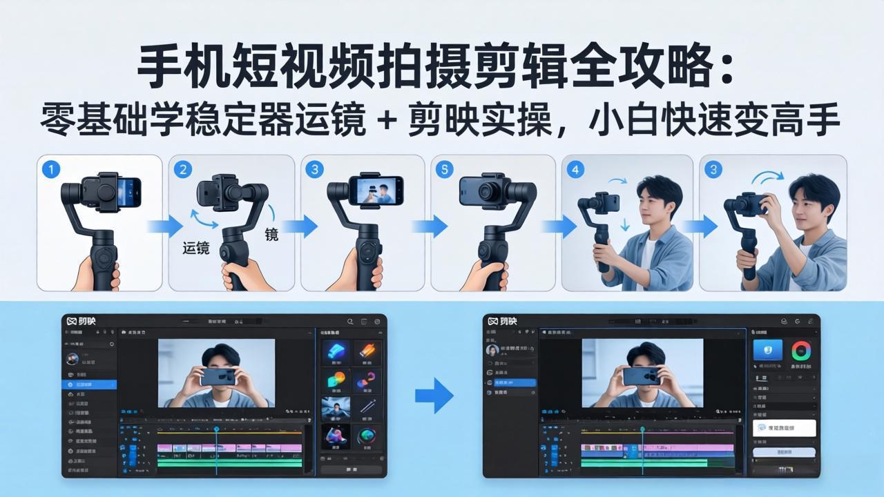 手机短视频拍摄剪辑全攻略:零基础学稳定器运镜 + 剪映实操,小白快速变高手-皮皮网创