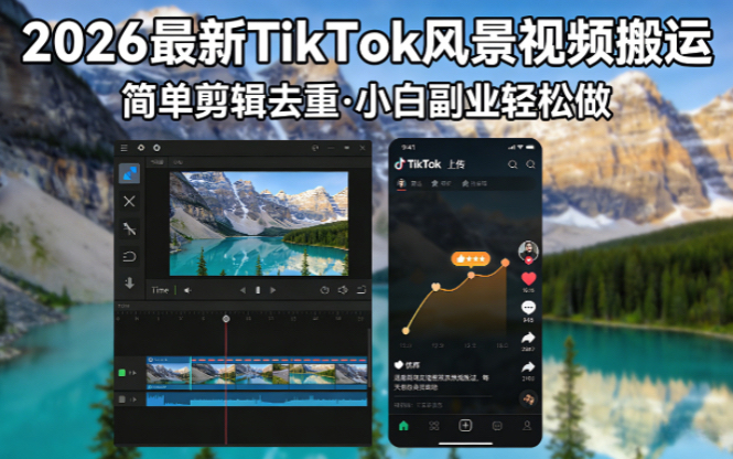 2026最新TikTok风景视频搬运简单剪辑去重小白副业月入 8000-皮皮网创