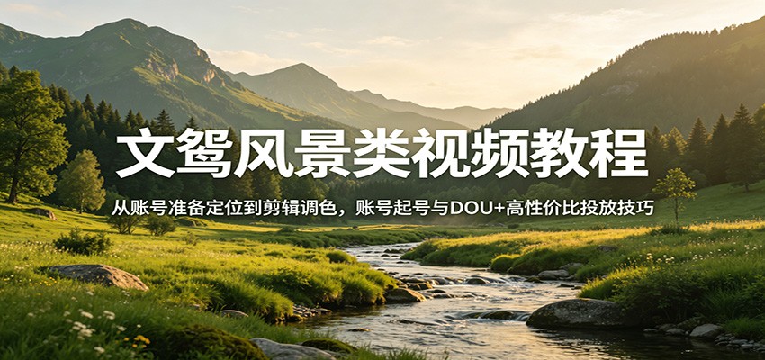 文鸳风景类视频教程:从账号准备定位到剪辑调色,账号起号与DOU+高性价比投放技巧-皮皮网创