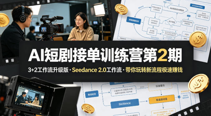 AI短剧接单训练营第2期，3+2工作流升级版，Seedance 2.0工作流，带你玩转新流程极速賺钱-皮皮网创