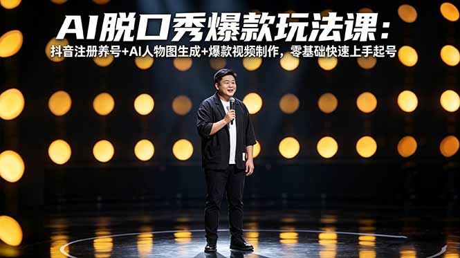 AI脱口秀爆款玩法课:抖音注册养号+AI人物图生成+爆款视频制作,零基础快速上手起号-皮皮网创
