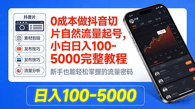 0成本做抖音切片自然流量起号,小白日入100-5000完整教程-皮皮网创