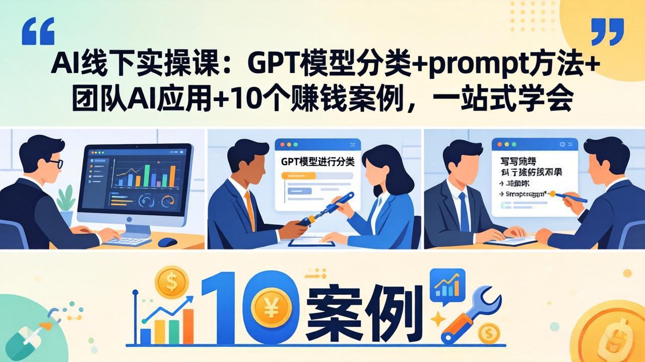 AI线下实操课:GPT模型分类+prompt方法+团队AI应用+10个赚钱案例,一站式学会-皮皮网创