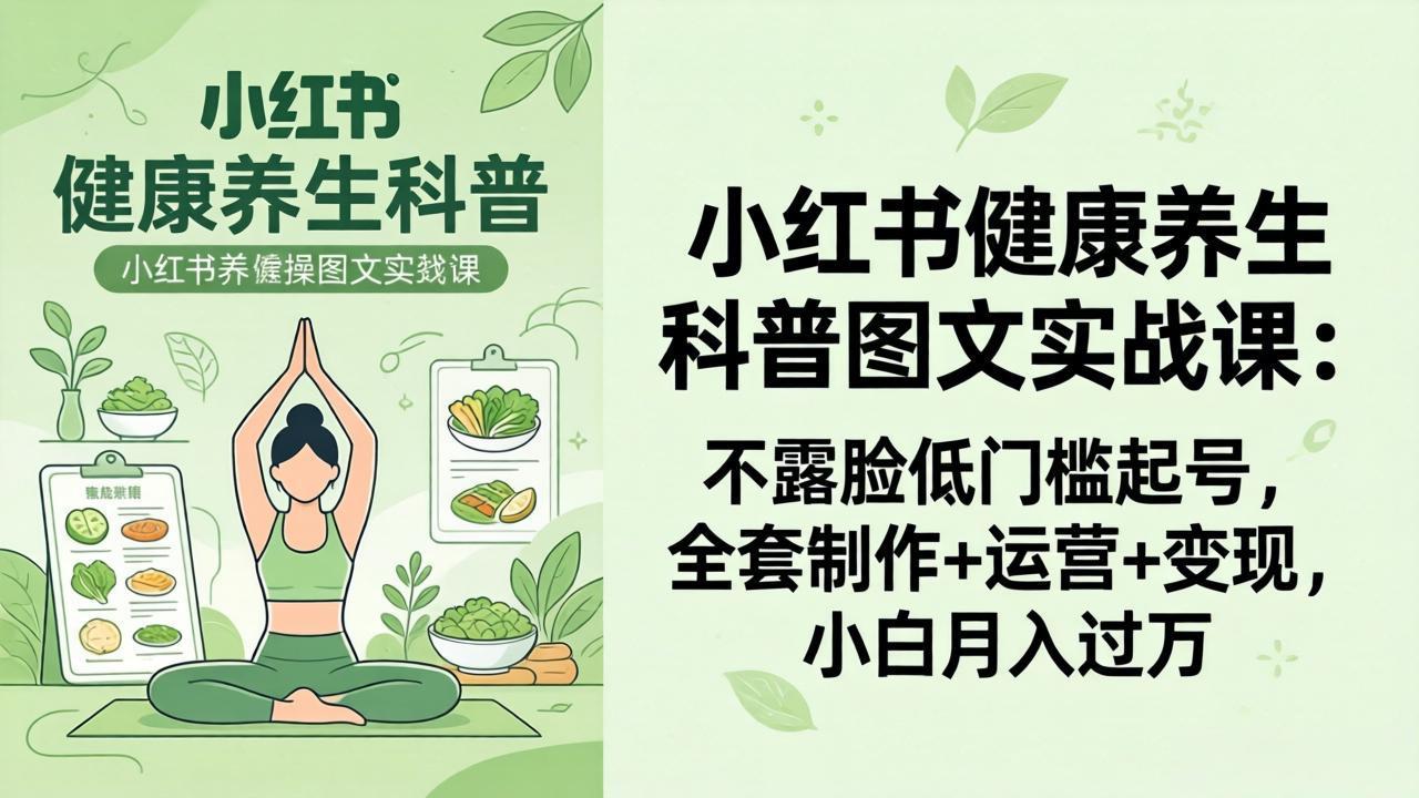 2026小红书健康养生科普图文实战课:不露脸低门槛起号,全套制作+运营+变现,小白月入过万-皮皮网创