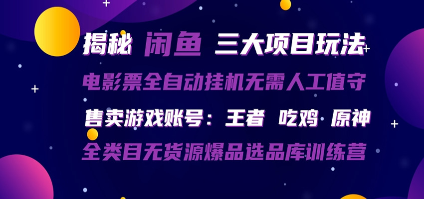 闲鱼三种玩法 全自动电影票 售卖游戏账号 爆品选品库训练营-皮皮网创