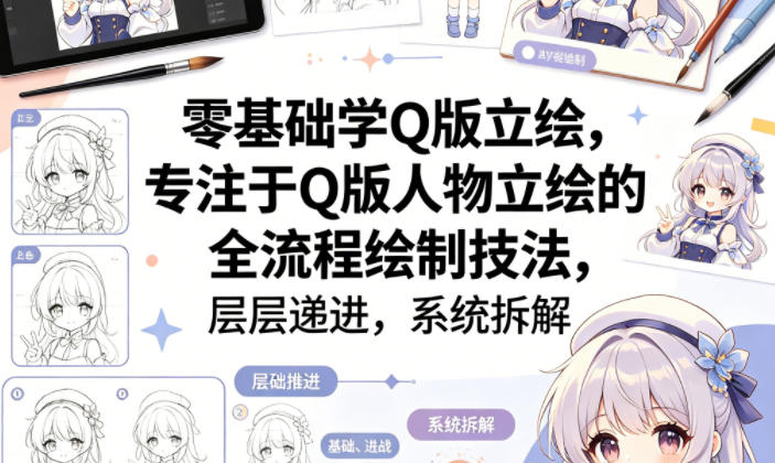 零基础学Q版立绘，专注于Q版人物立绘的全流程绘制技法，层层递进，系统拆解-皮皮网创