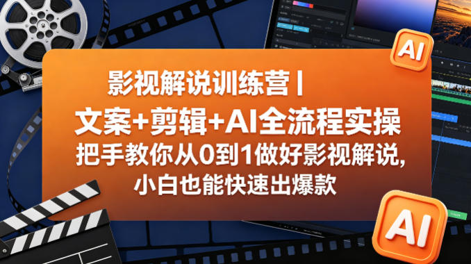 影视解说训练营｜文案+剪辑+AI全流程实操，把手教你从0到1做好影视解说，小白也能快速出爆款-皮皮网创
