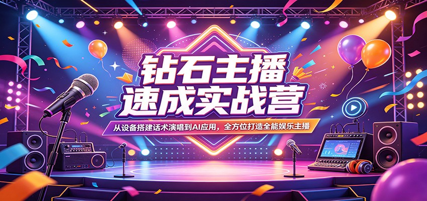 钻石主播速成实战营：从设备搭建话术演唱到AI应用，全方位打造全能娱乐主播-皮皮网创