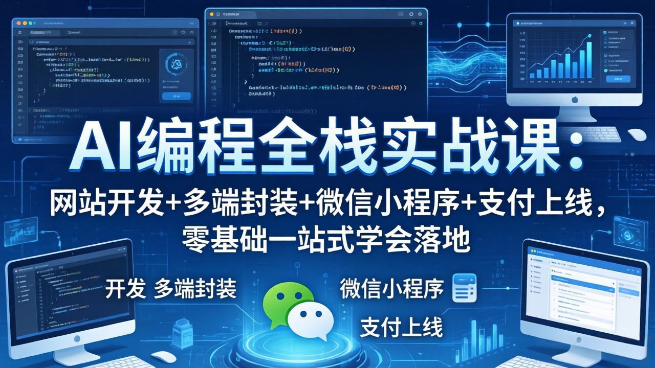AI编程全栈实战课：网站开发+多端封装+微信小程序+支付上线，零基础一站式学会落地-皮皮网创