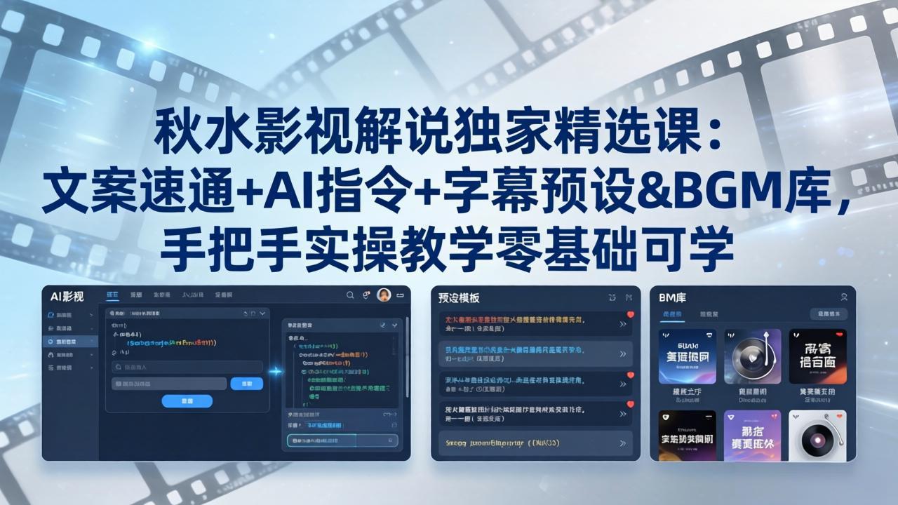 秋水影视解说独家精选课：文案速通+AI指令+字幕预设+BGM库，手把手实操教学零基础可学-皮皮网创