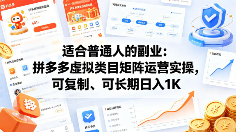 适合普通人的副业：拼多多虚拟类目矩阵运营实操，可复制、可长期日入1K【揭秘】-皮皮网创