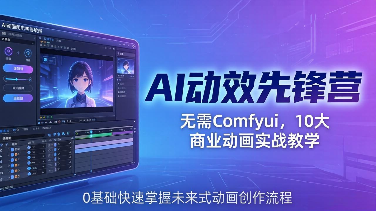 AI 动效先锋营：无需Comfyui，10大商业动画实战教学，0基础快速掌握未来式动画创作流程-皮皮网创