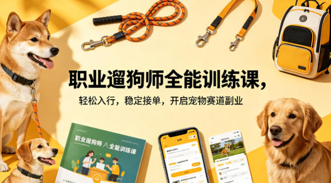 职业遛狗师全能训练课，轻松入行，稳定接单，开启宠物赛道副业-皮皮网创
